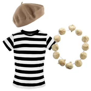 Childs French Costume Set - Striped Top, Brown Beret & Garlic Garland