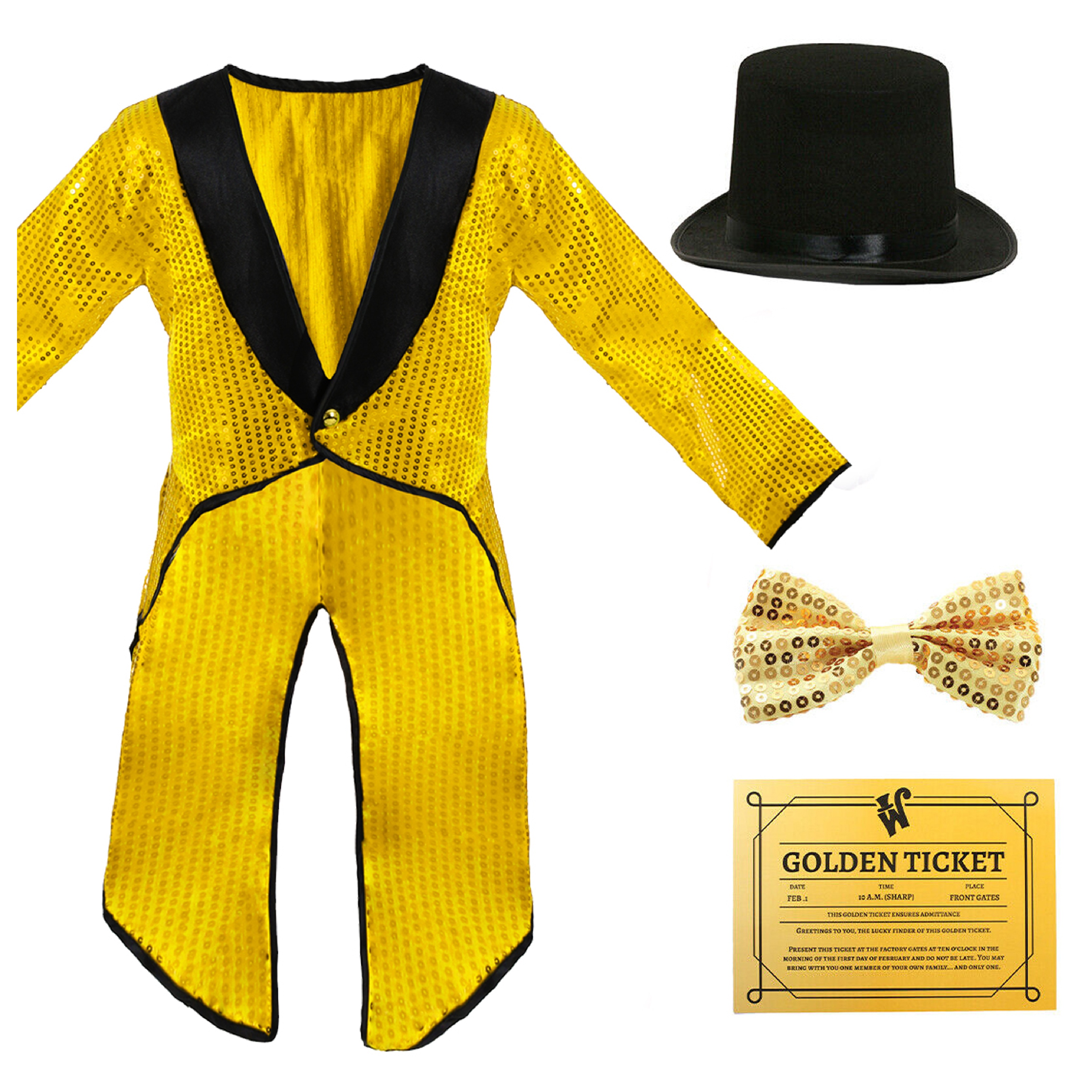 Childs Chocolate Factory Boss Costumes - Gold Tailcoat, Tie, Hat & Ticket
