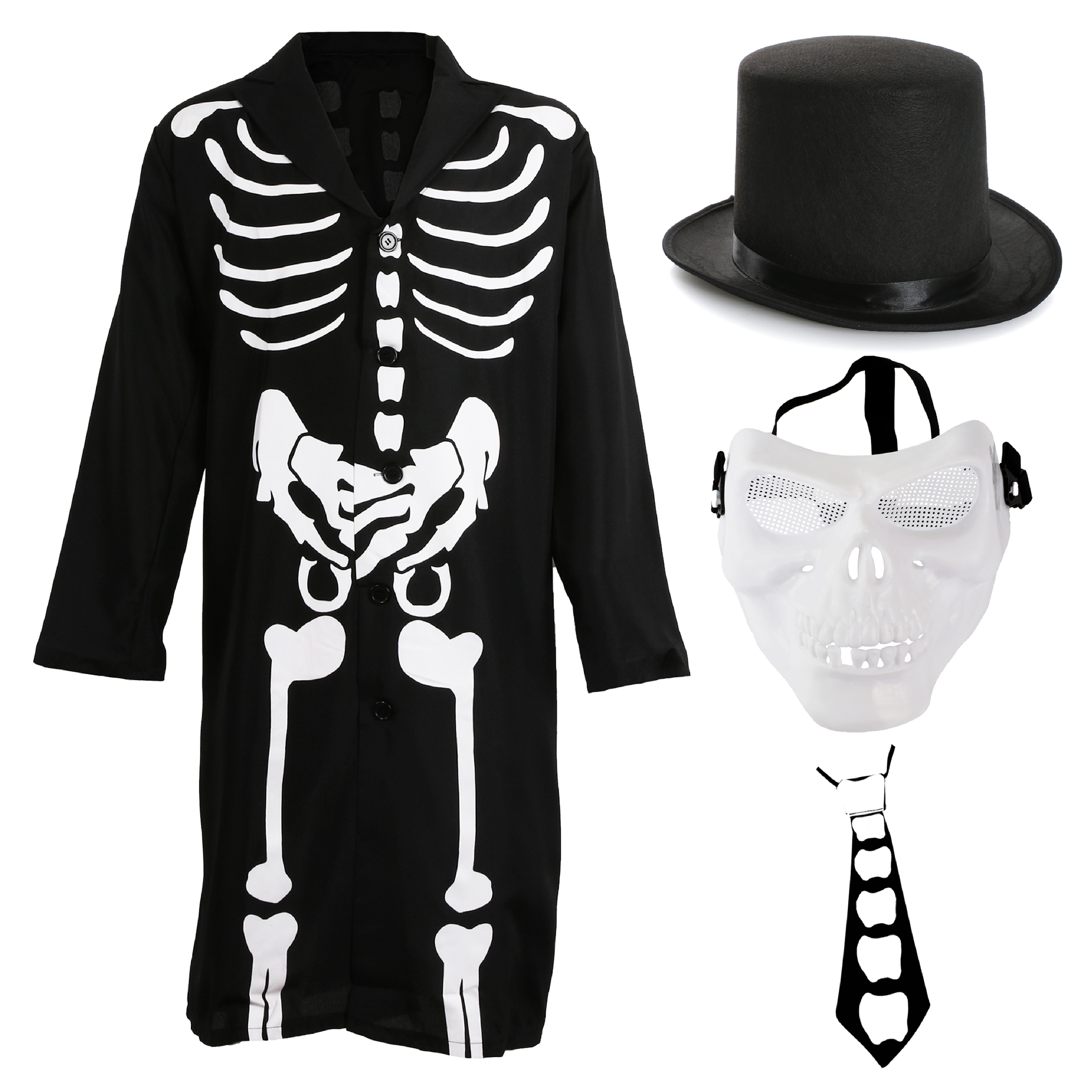 Adults Skeleton Costume - with Mask & Top Hat