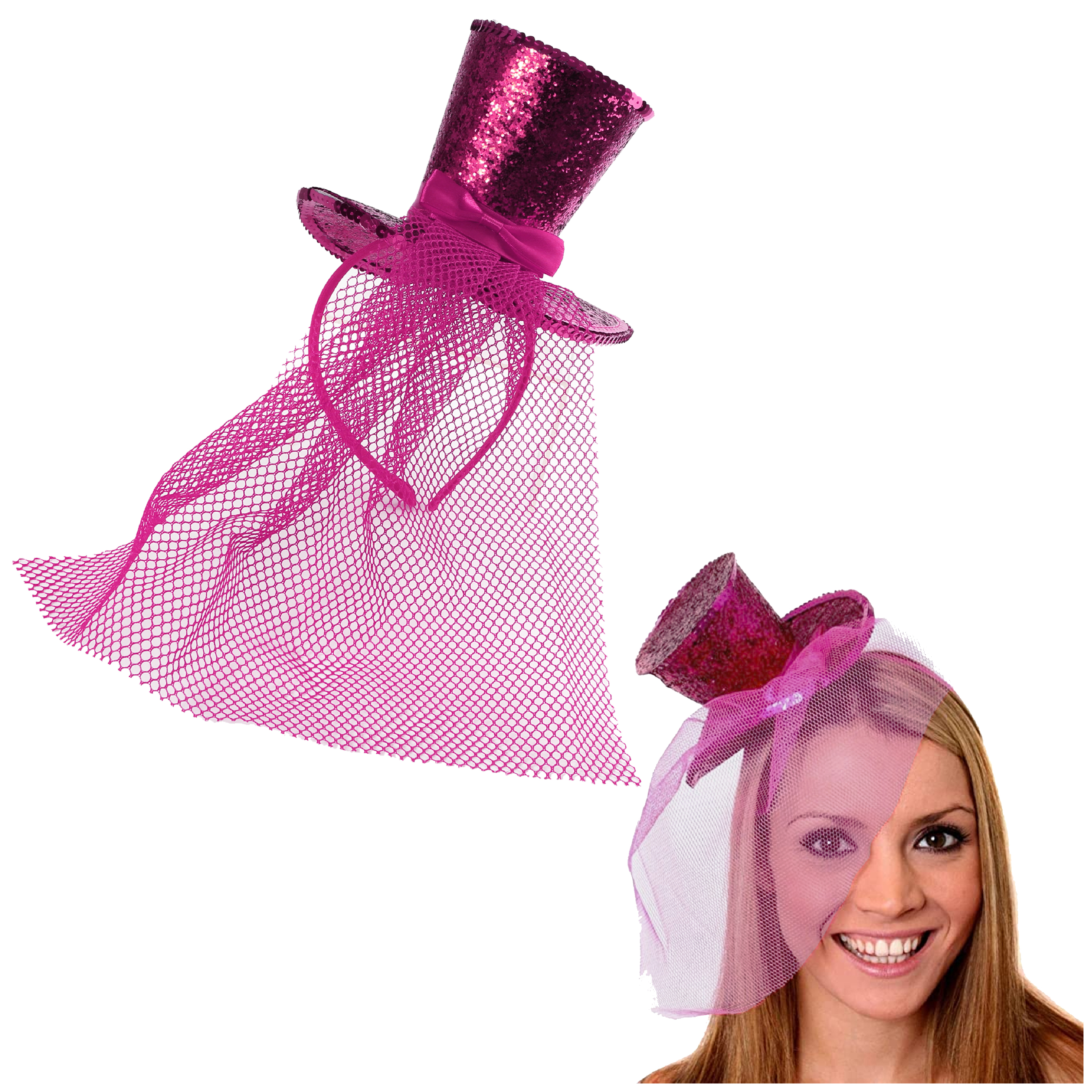 Mini Pink Glitter Fascinator Top Hat