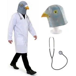 Adults Funny Viral Pigeon Doctor Costume | 3 Pcs | Lab Coat, Pigeon Mask & Stethoscope