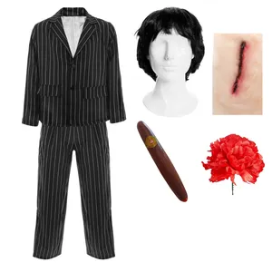 Men's Mafia Boss Costume | 5 Pcs | Suit, Wig, Cigar, Carnation & Fake Scar