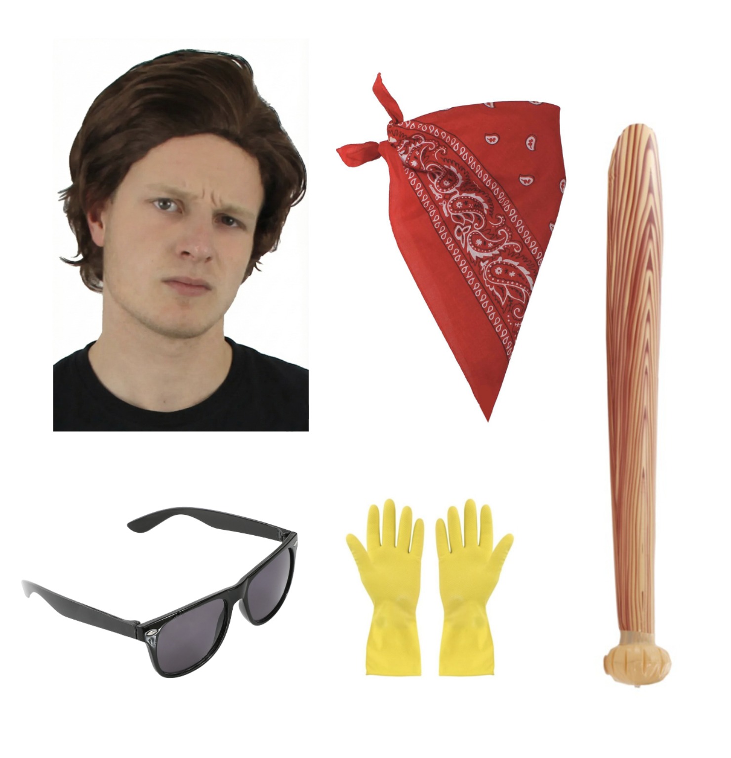 Adults Steve Accessory Set | 5 Pcs | Wig, Bandana, Glasses, Gloves & Inflatable Bat