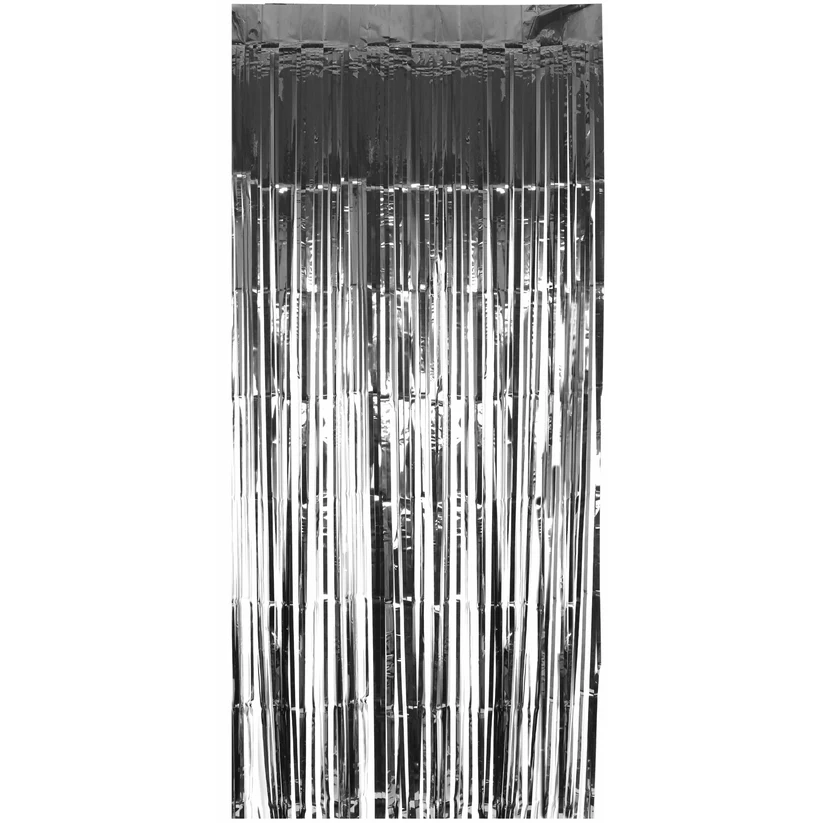 Silver Foil Door Curtain Backdrop – 8ft Tinsel Fringe Decoration for Parties, Photo Booths & Events