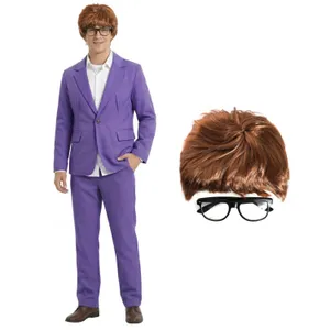 Adults Groovy Spy Costume | 4 Pcs | Purple Jack Jacket, Trousers, Wig & Glasses