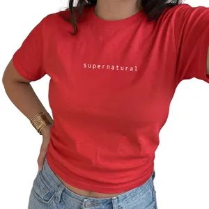 Ladies Pop-Inspired Concert T-Shirt | Red Baby Tee | "supernatural" Print