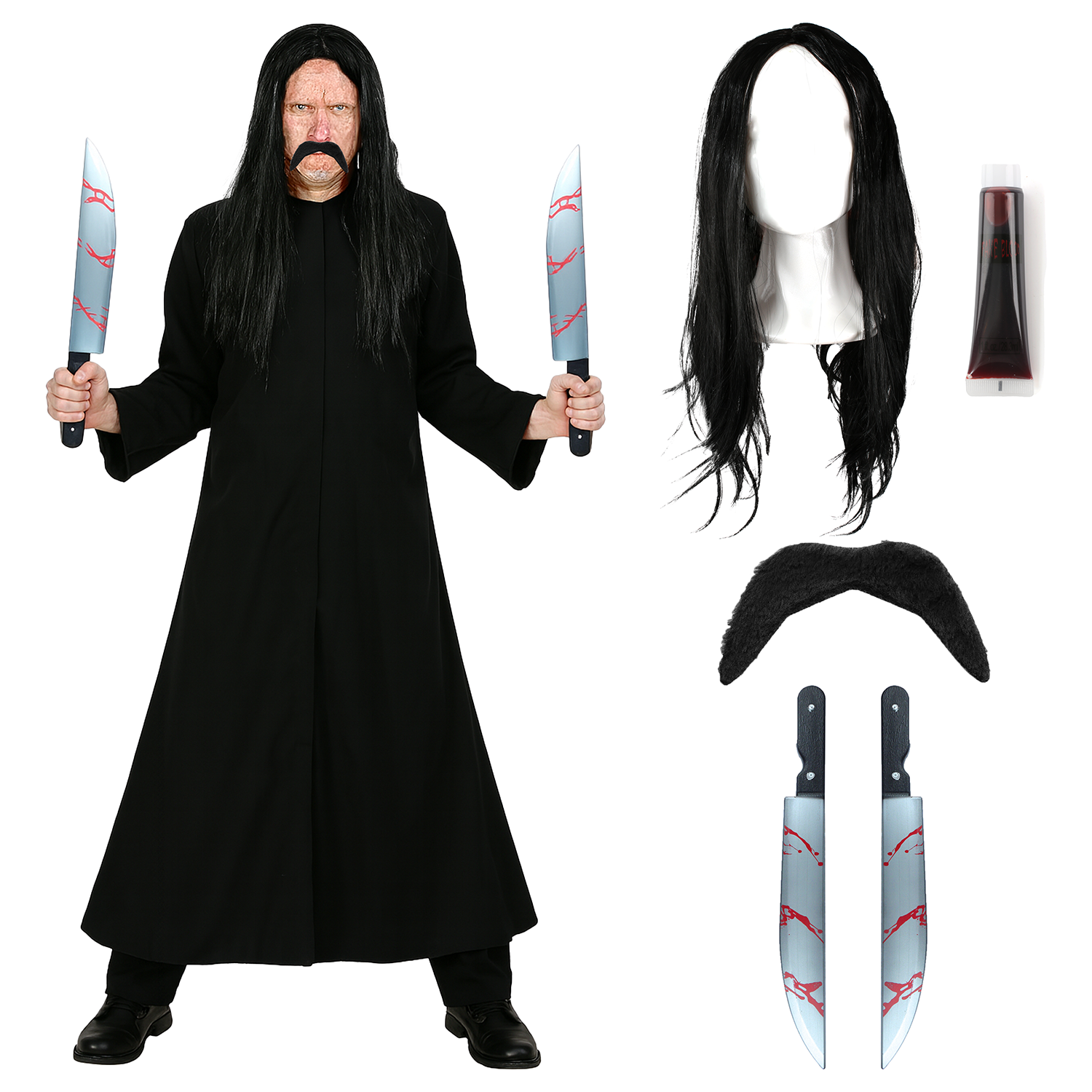 Adults Ex-Federal Costume Set | 6 Pcs | Jacket, Wig, Tash, Blood & 2 x Machete Props