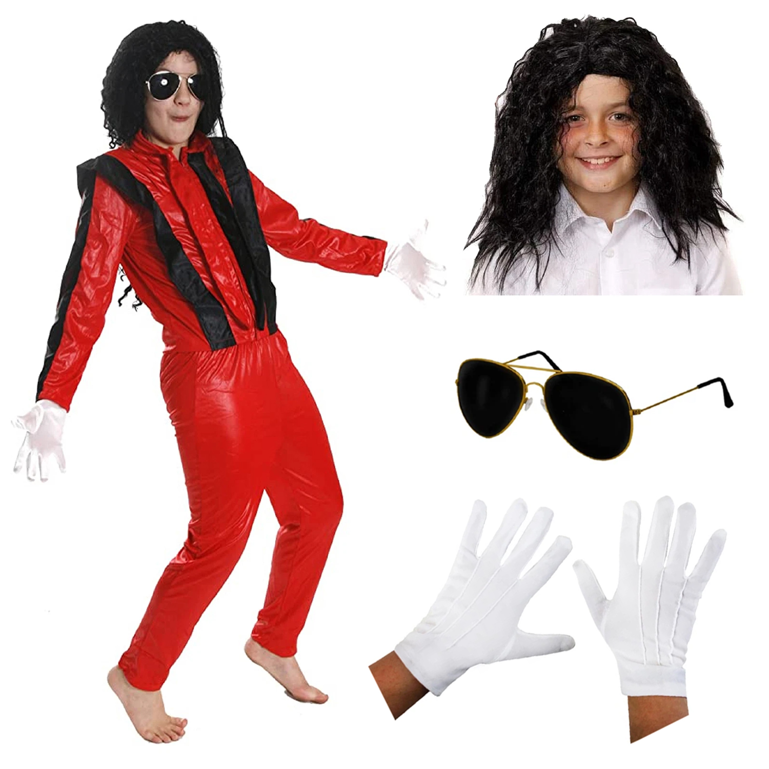 Childs King of Pop Costume | 5 Pcs | Costume, Wig, Gloves & Glasses