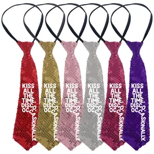 Pop-Inspired Sequin Concert Tie | "KISS ALL THE TIME DISCO OCCASSIONALLY" Warped Text Effect Print