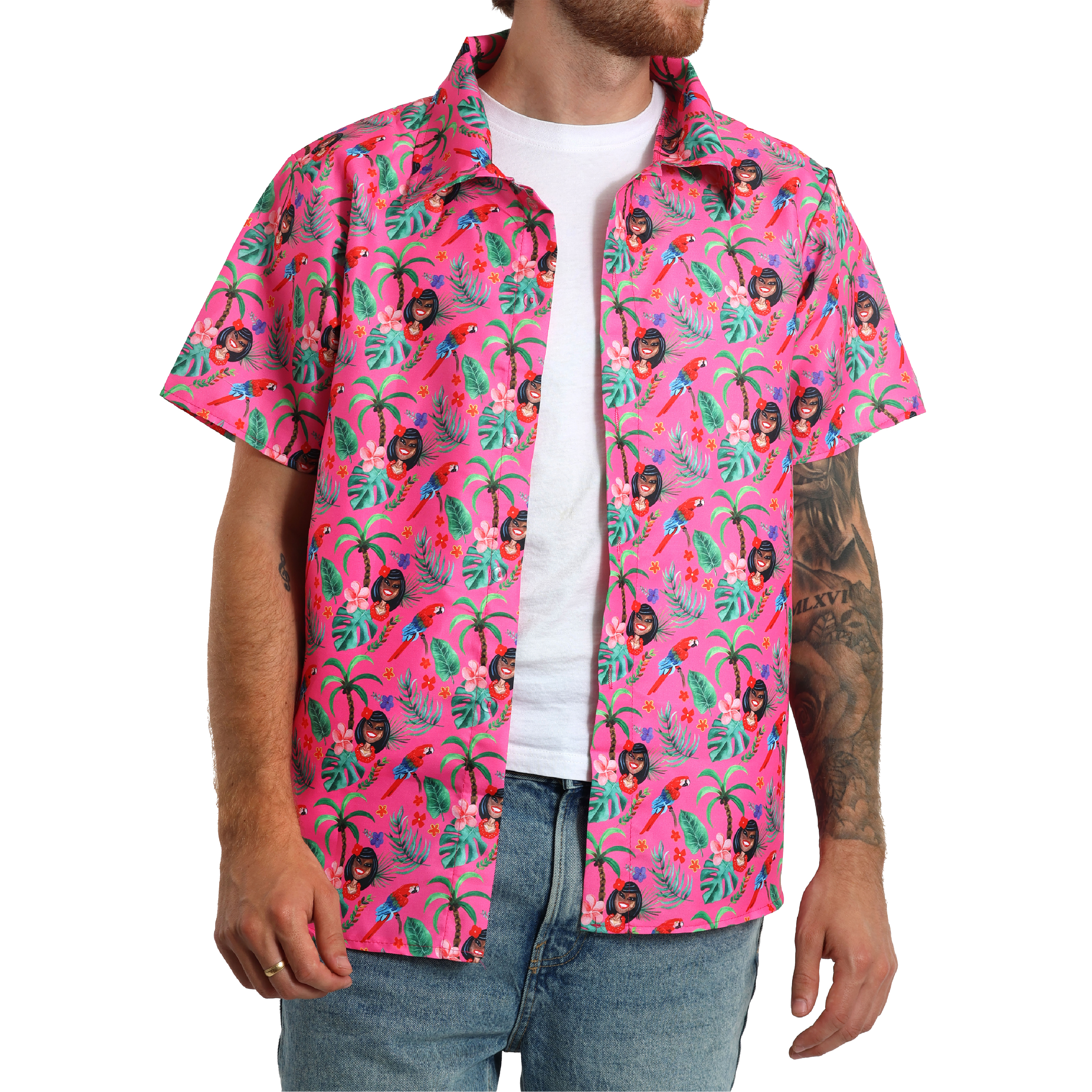 Unisex Hawaiian Print Shirt - Pink