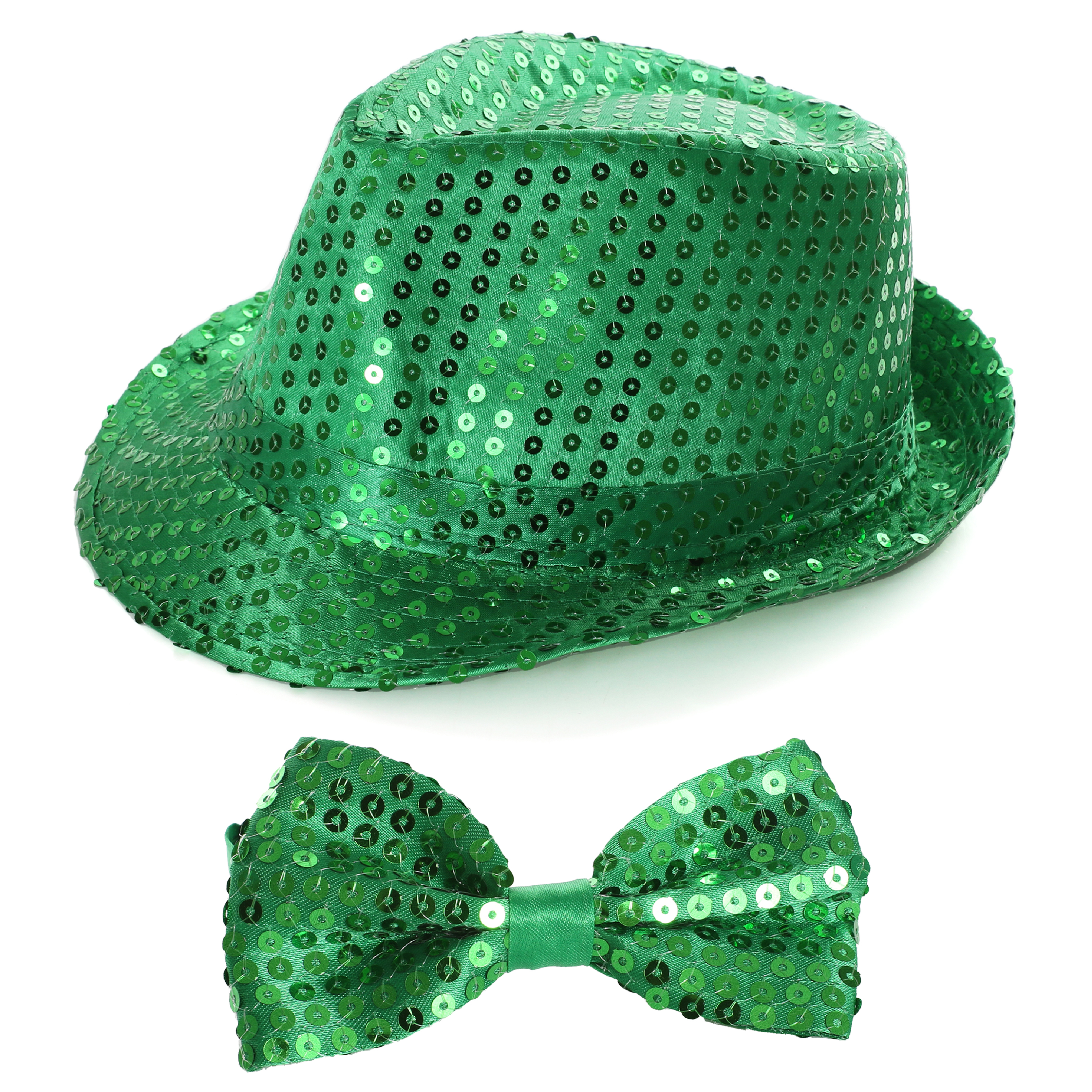 Green Sequin Trilby Hat & Green Sequin Bow Tie