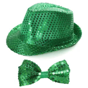 Green Sequin Trilby Hat & Green Sequin Bow Tie