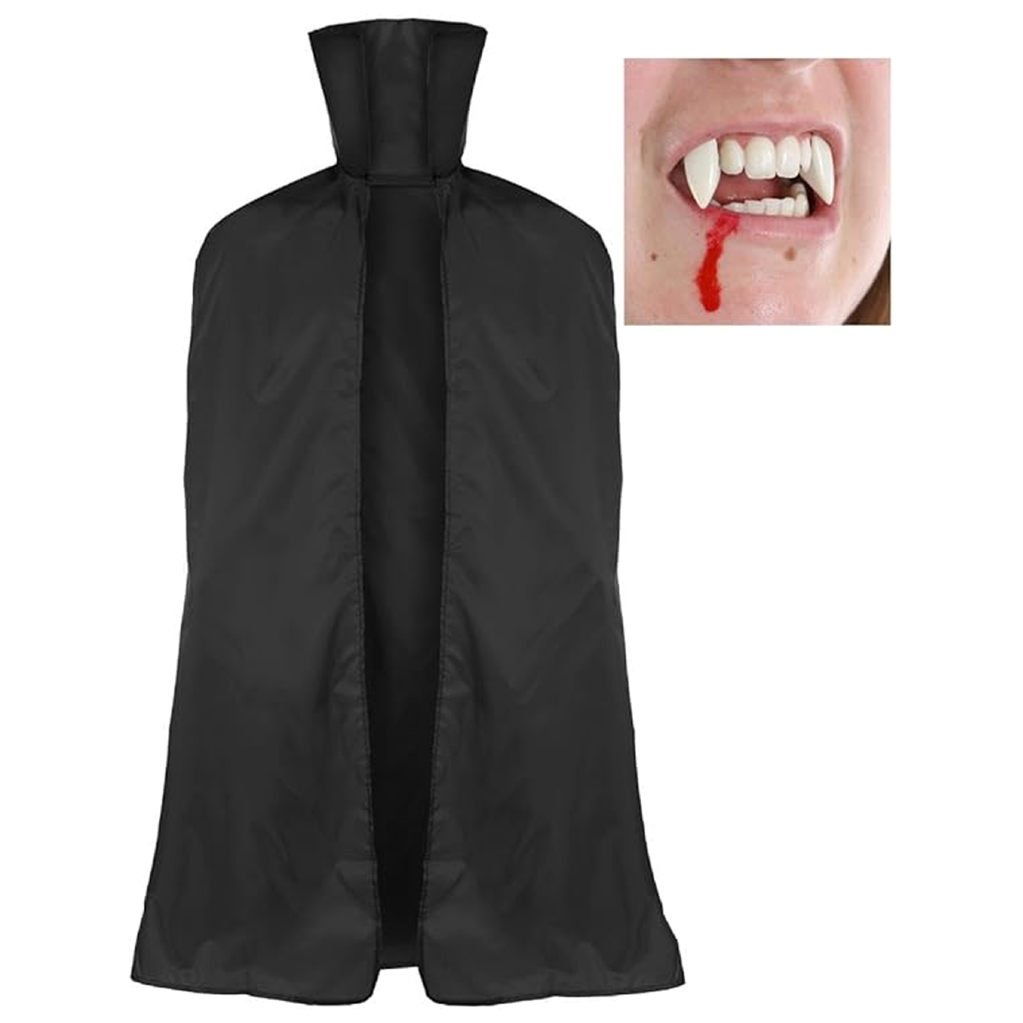Adults Black Vampire Cape & Fangs