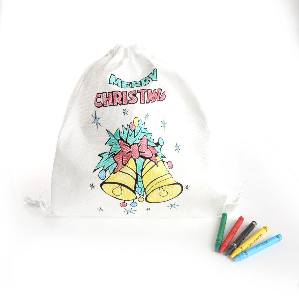 6 X Christmas Drawstring Colouring Bags | Festive Craft Activity for Kids | Includes Bag & 5 Crayons Each