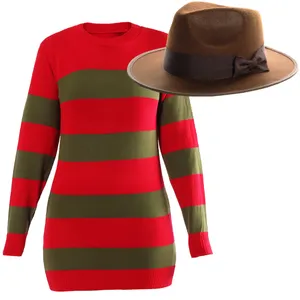 Ladies Freddy Krueger Costume | 2 Pcs | Dress & Hat