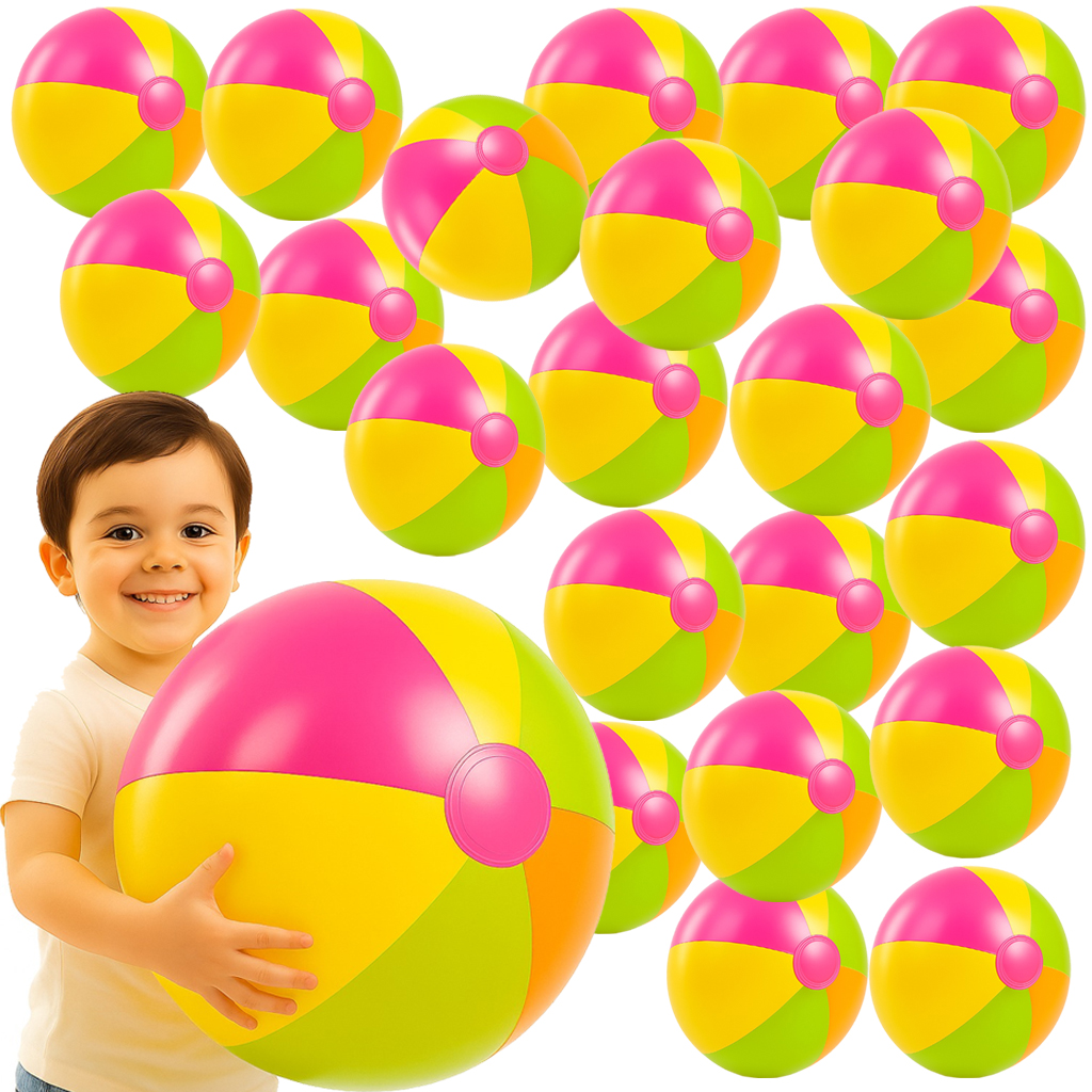24-Pack Giant Inflatable Beach Balls – 22''/56cm Multi-Coloured Summer Toy in Yellow, Pink, Green & Orange