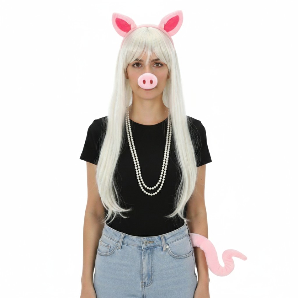 Adults Glamorous Pig Set | 5 Pcs | Wig, Pearl Necklace & Pig Set
