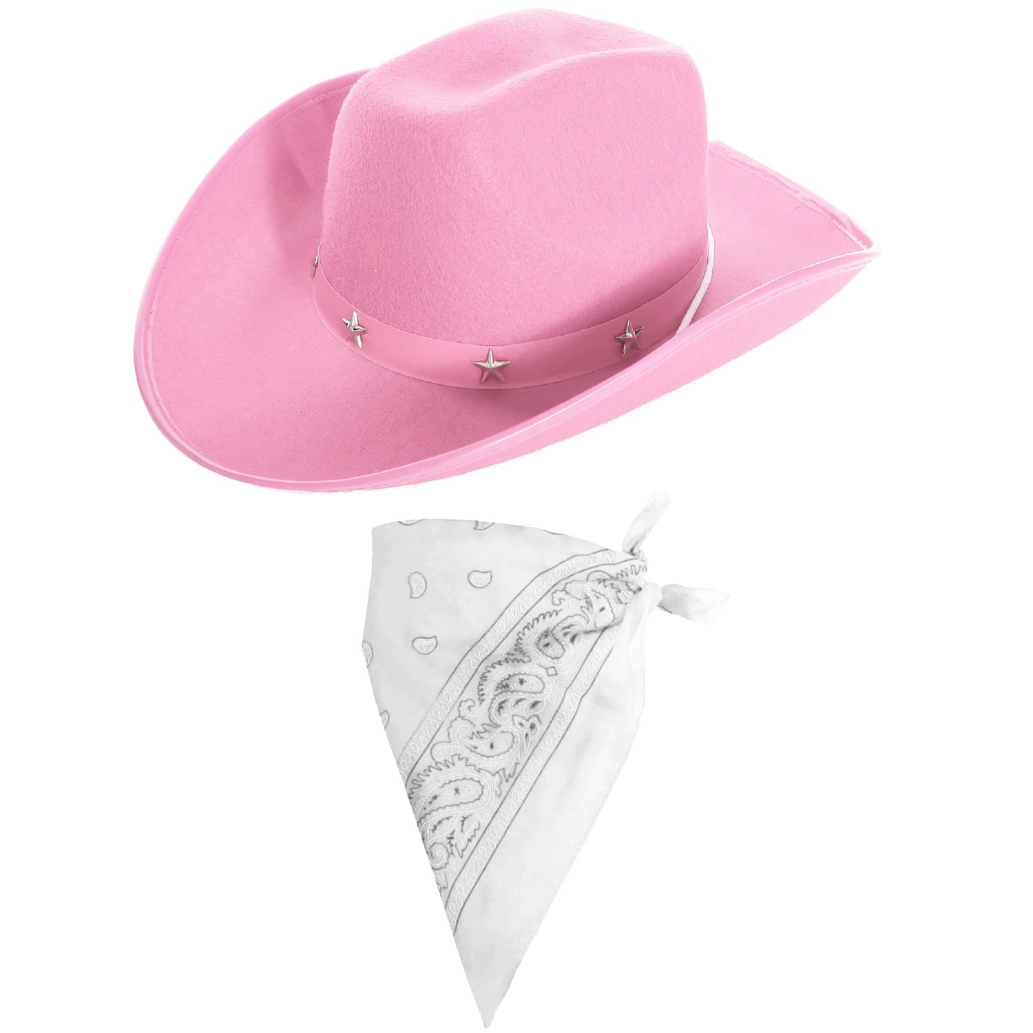 Pink Star Studded Cowboy Hat & White Paisley Bandana