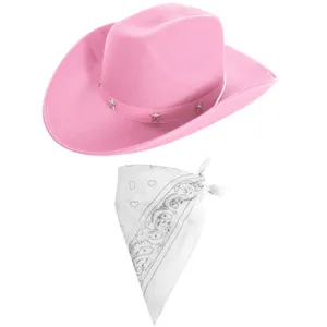Pink Star Studded Cowboy Hat & White Paisley Bandana