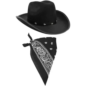 Black Star Studded Cowboy Hat & Paisley Black Bandana