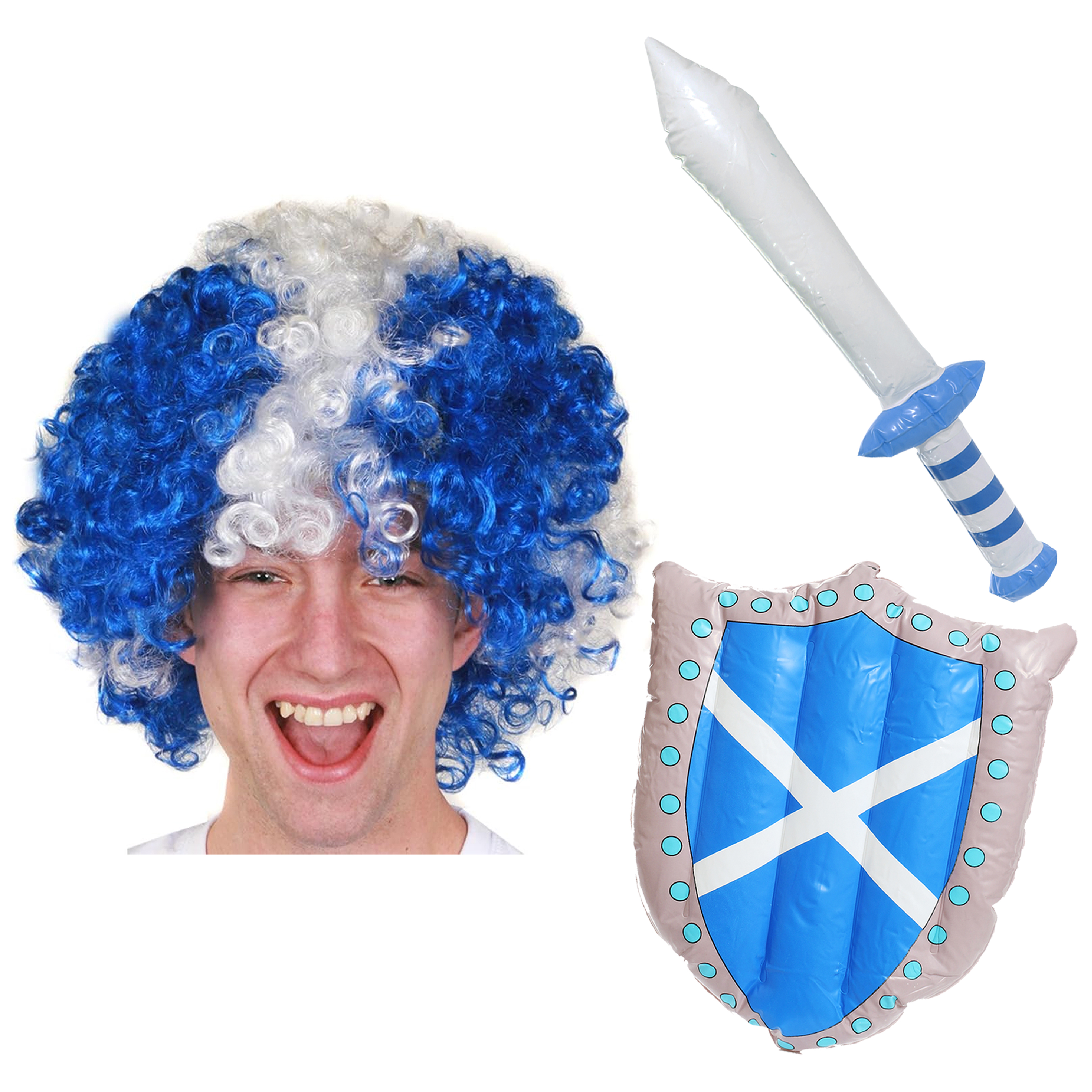 Scottish Afro Wig and Inflatable Sword & Shield Set