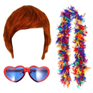 Elton John 3 Piece Ginger Wig, Rainbow Boa and Jumbo Red Heart Glasses Costume Set