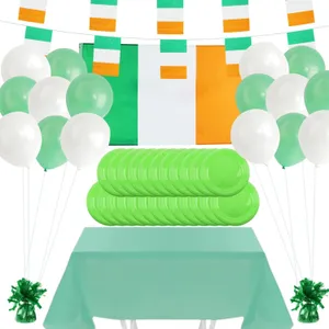 St Patricks Day Partyware Bundle | 132 Pcs | Balloons, Ribbon, Table Cloth, Flag, Bunting, Balloon Weights & Plates