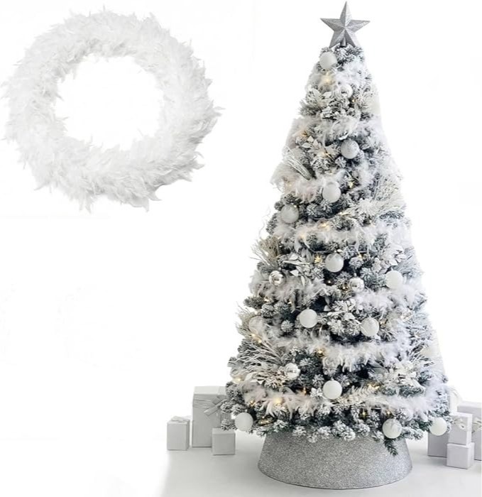 White Feather Boa Christmas Tree Decoration - Fluffy Festive Feather Tinsel