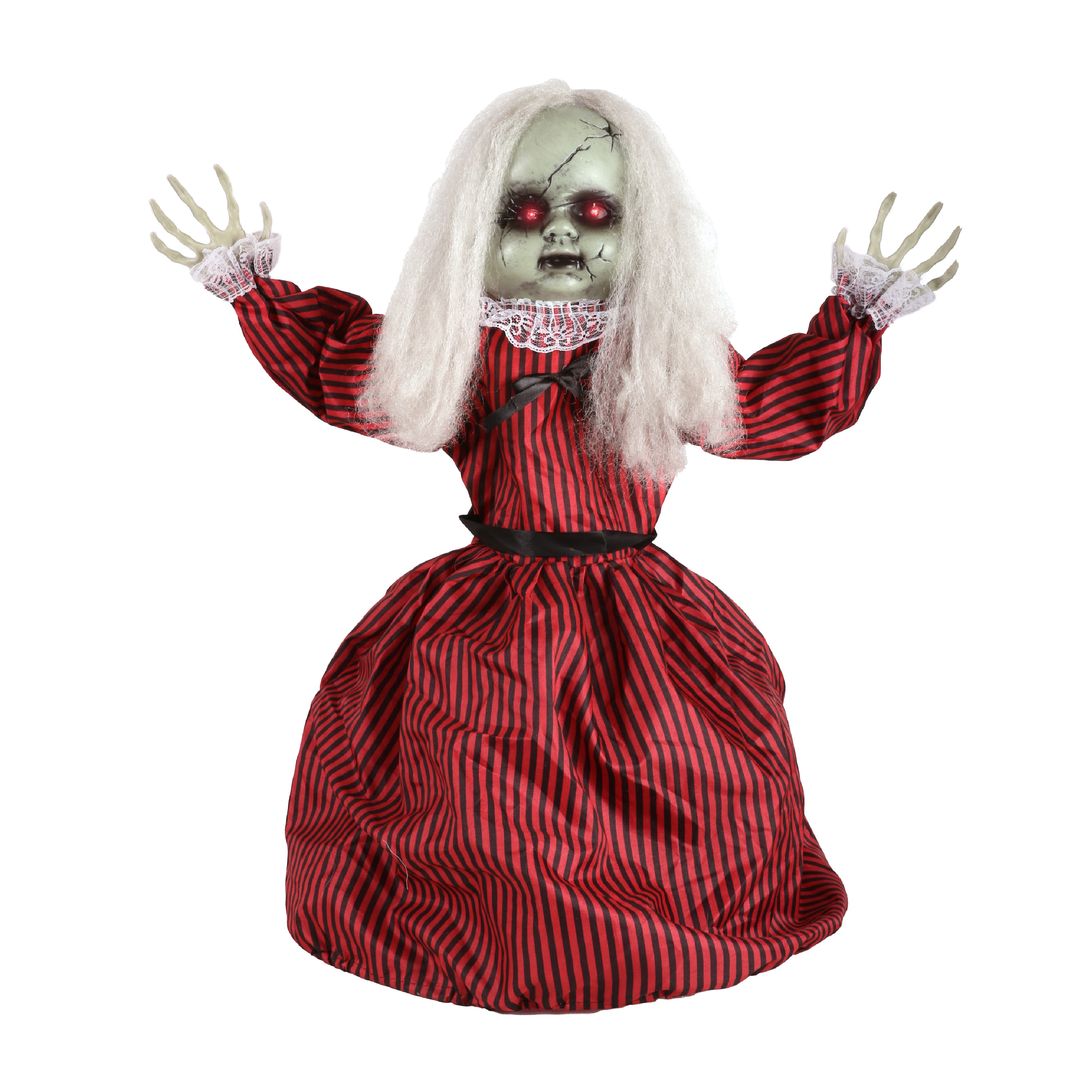 Animatronic Large Doll in Red and Black Dress Halloween Decoration