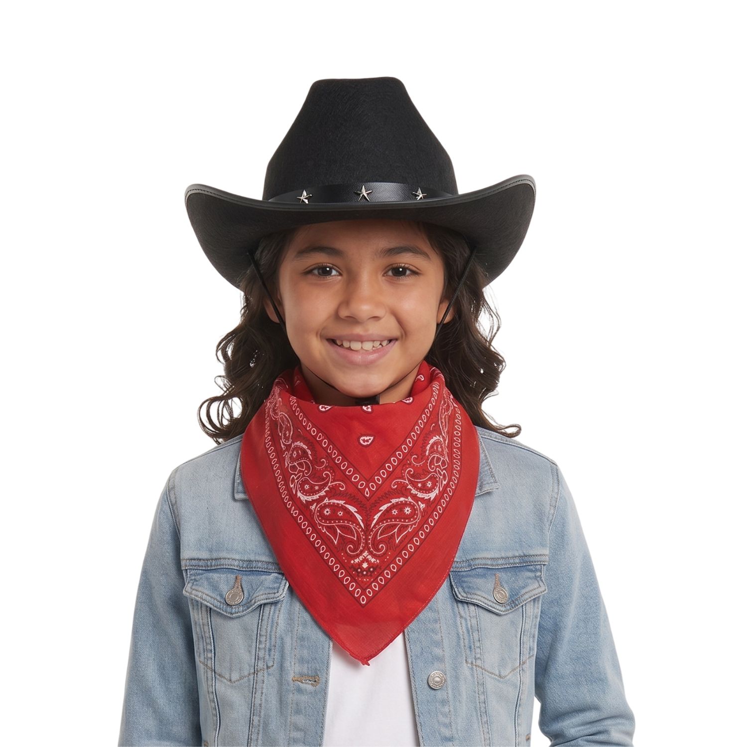 Childs Black Studded Cowboy Hat & Red Paisley Bandanna