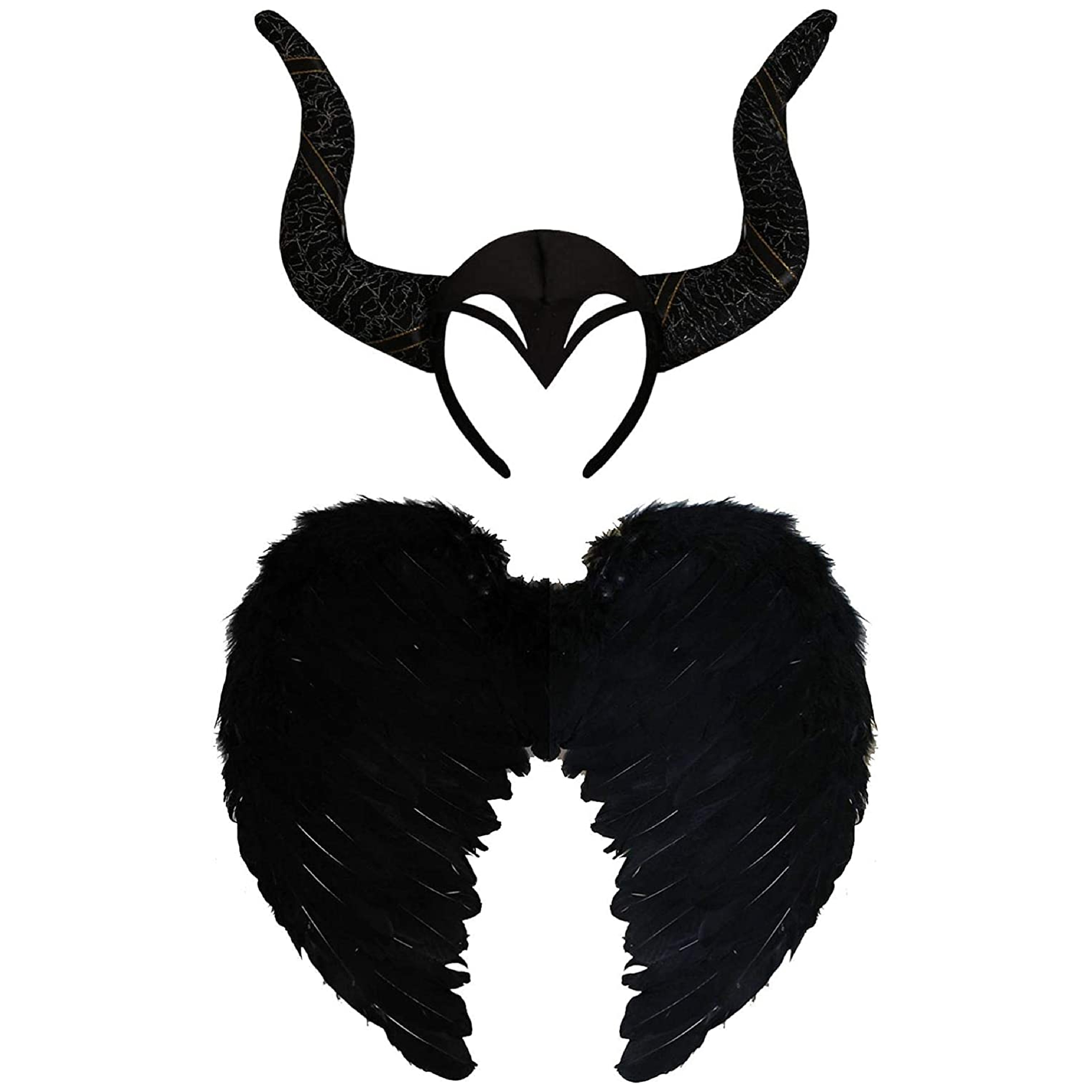Dark Angel Black Horns Headpiece And Wings Set