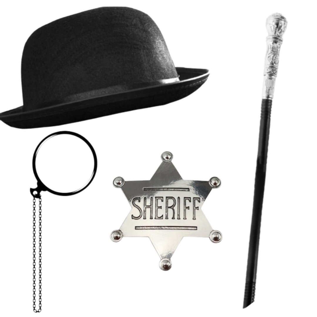 Adults Chris Eubank Accessory Set | 4 Pcs | Hat, Cane, Manacle & Badge