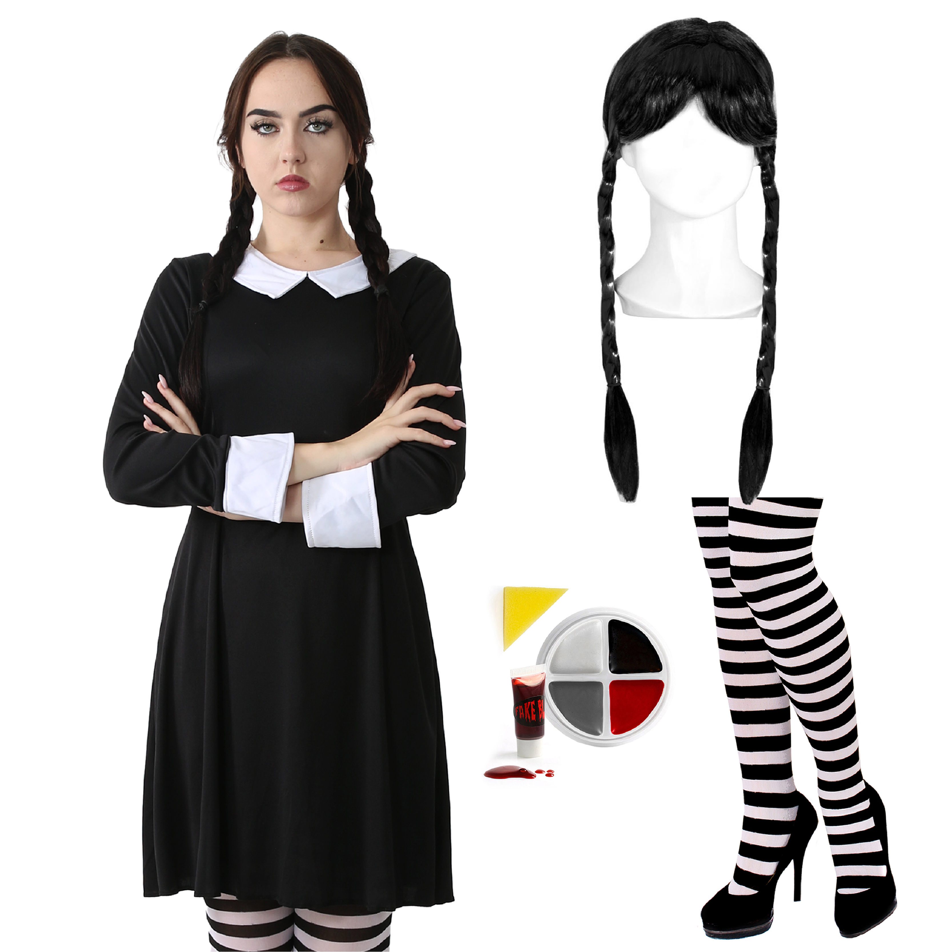 Ladies Midweek Horror Costume - Wig, Tights & Face Paint