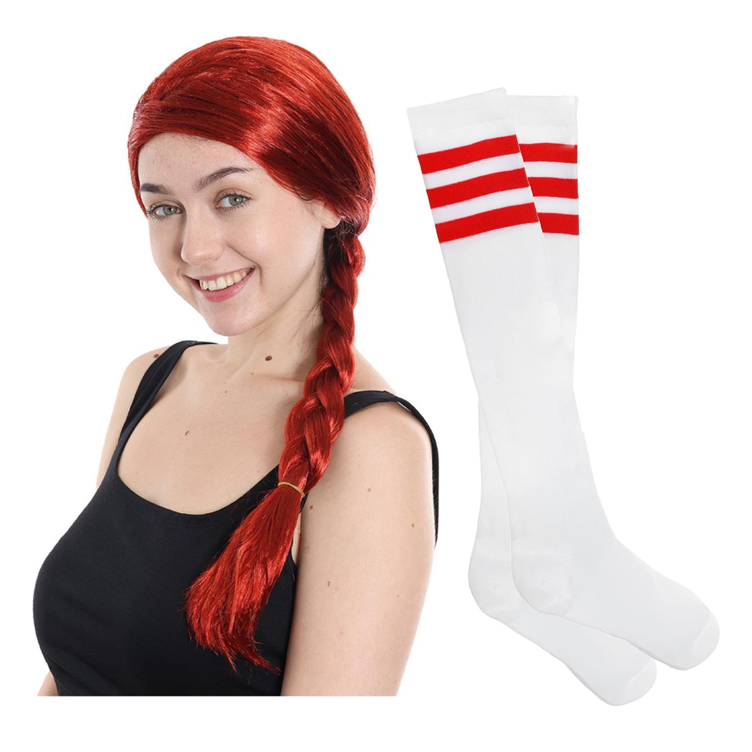 Adults Rebel Girl Costume Set | 2 Pcs | Plait Wig & Socks