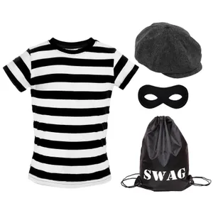Child's Storybook Burglar Costume - Short Sleeve Top, Grey Hat, Mask & Swag Bag