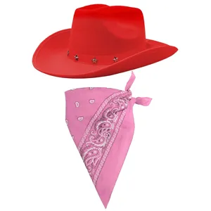 Red Star Studded Cowboy Hat & Paisley Pink Bandana