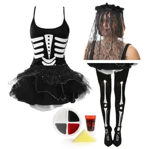 Ladies Skeleton Tutu Dress with Tights, Bride Veil & Face Paint
