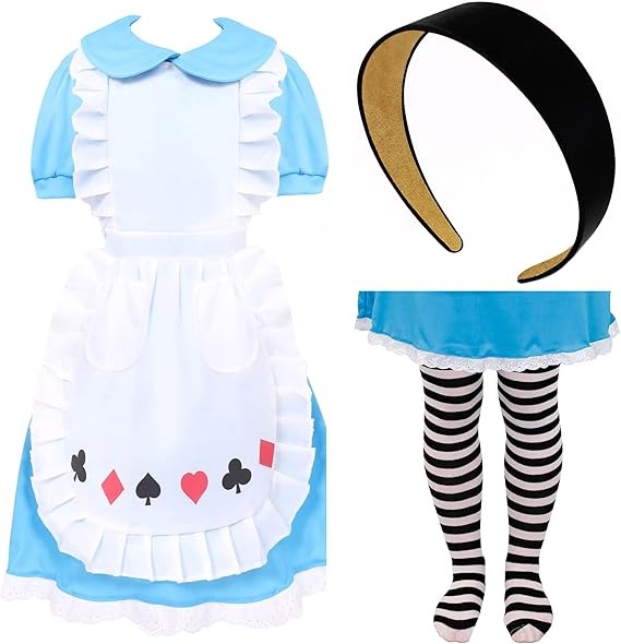 Girls Alice Costume | 3 Pcs | Dress, Headband & Tights