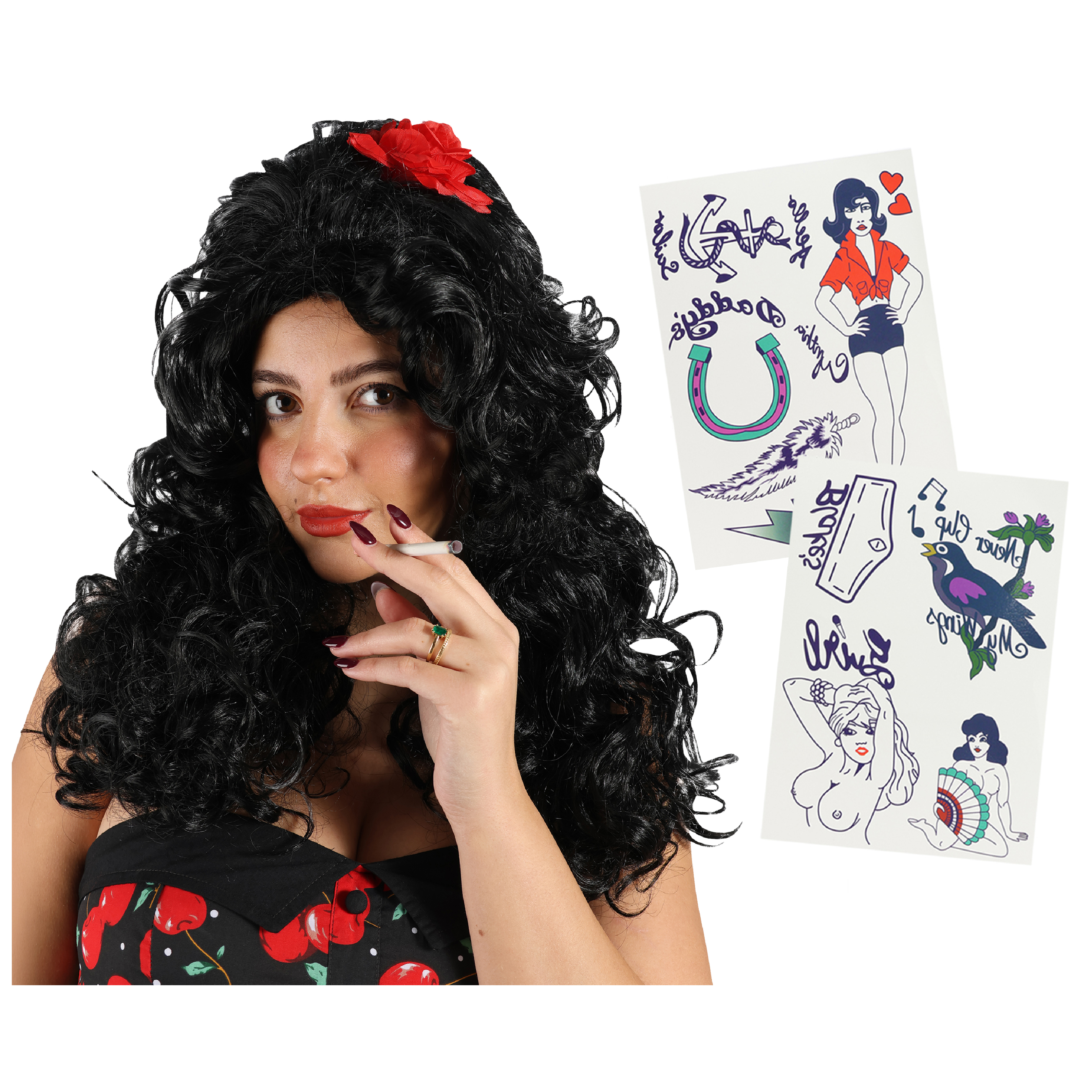 2000's Singer Accessory Set - Beehive Wig & Tattoos