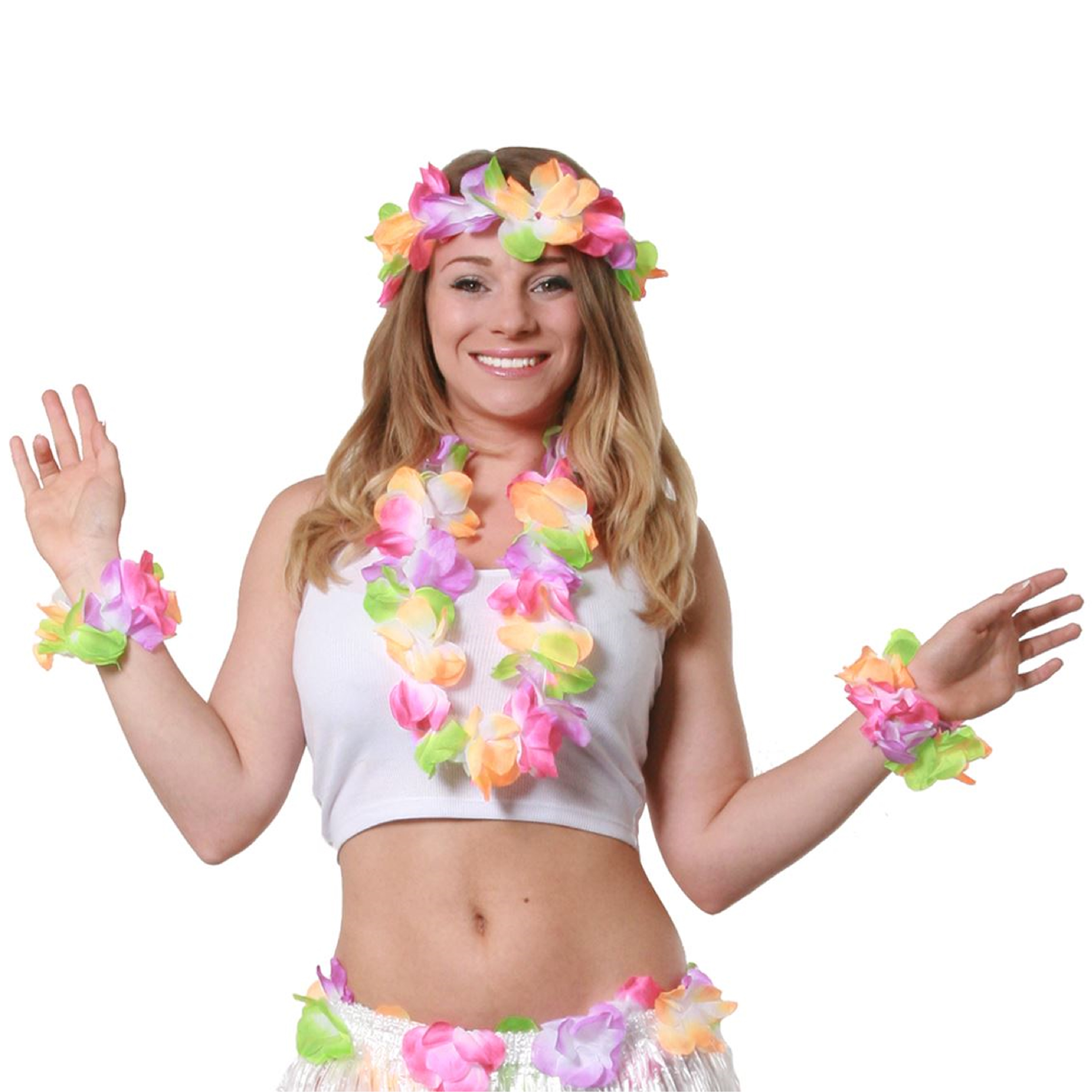 Multicoloured 4 Piece Hawaiian Lei Set