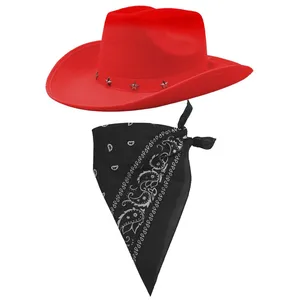 Red Star Studded Cowboy Hat & Paisley Black Bandana