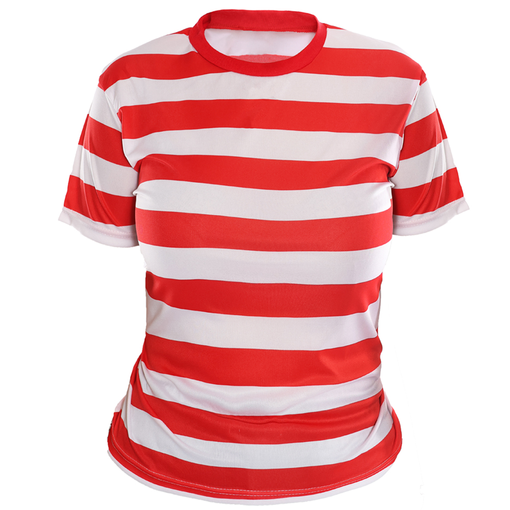Womens Red and White Striped Short Sleeve Top