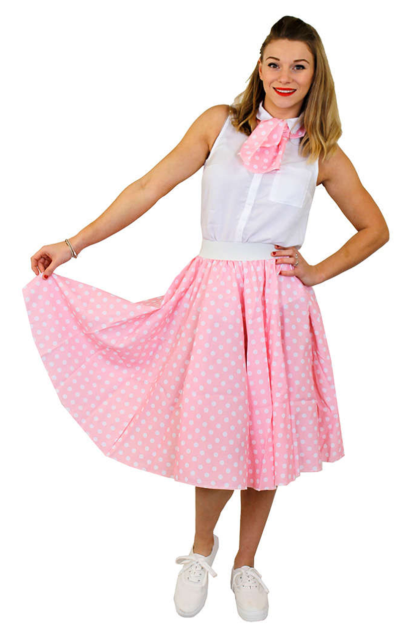 Ladies Long Polka Dot Skirt - Baby Pink/White