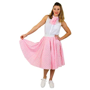 Ladies Long Polka Dot Skirt - Baby Pink/White