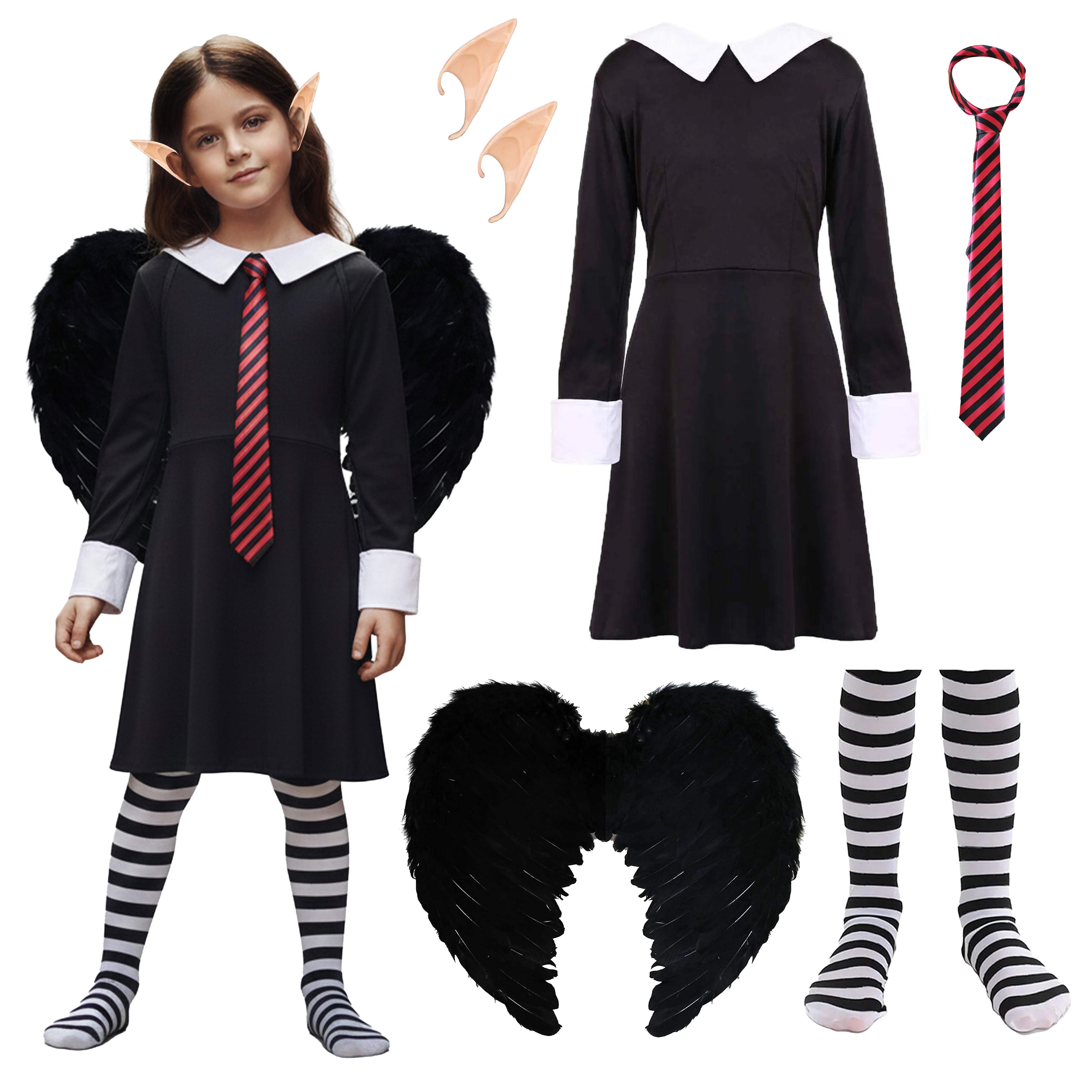 Girls Isadora Costume | 5 Pcs | Dress, Wings, Tie, Ears & Tights