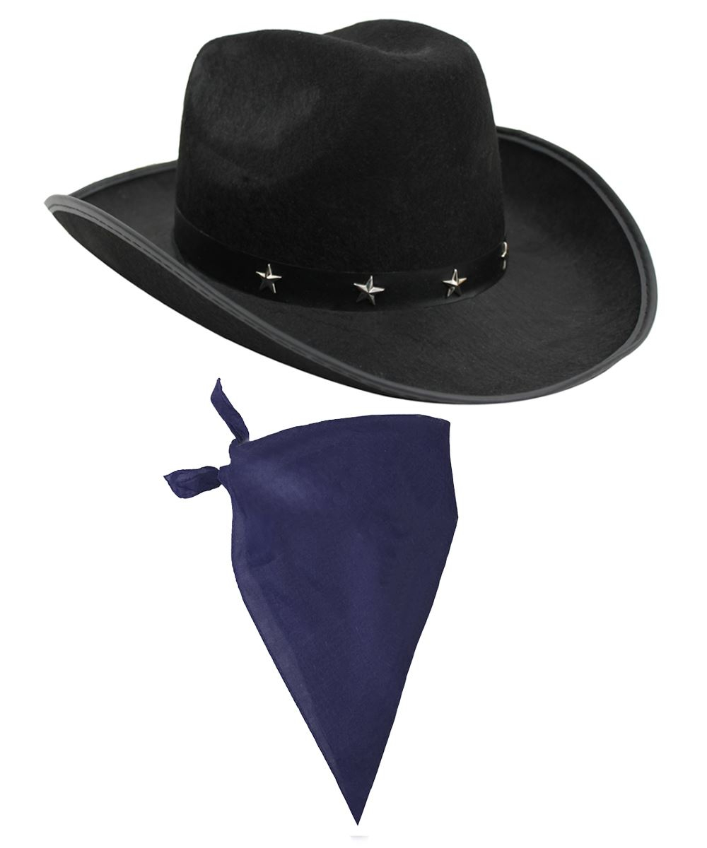Black Star Studded Cowboy Hat & Navy Blue Bandana
