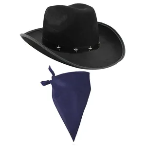 Black Star Studded Cowboy Hat & Navy Blue Bandana