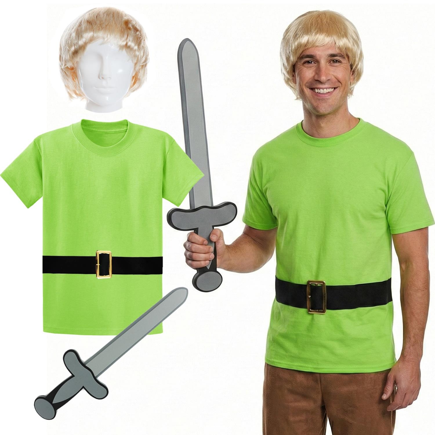 Men's Link Costume | 4 Pcs | T-Shirt, Wig, Belt & Sword