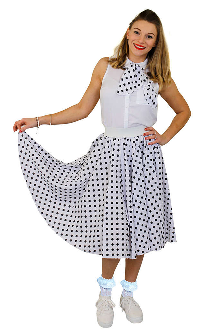 Ladies Long Polka Dot Skirt - White/Black