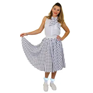 Ladies Long Polka Dot Skirt - White/Black
